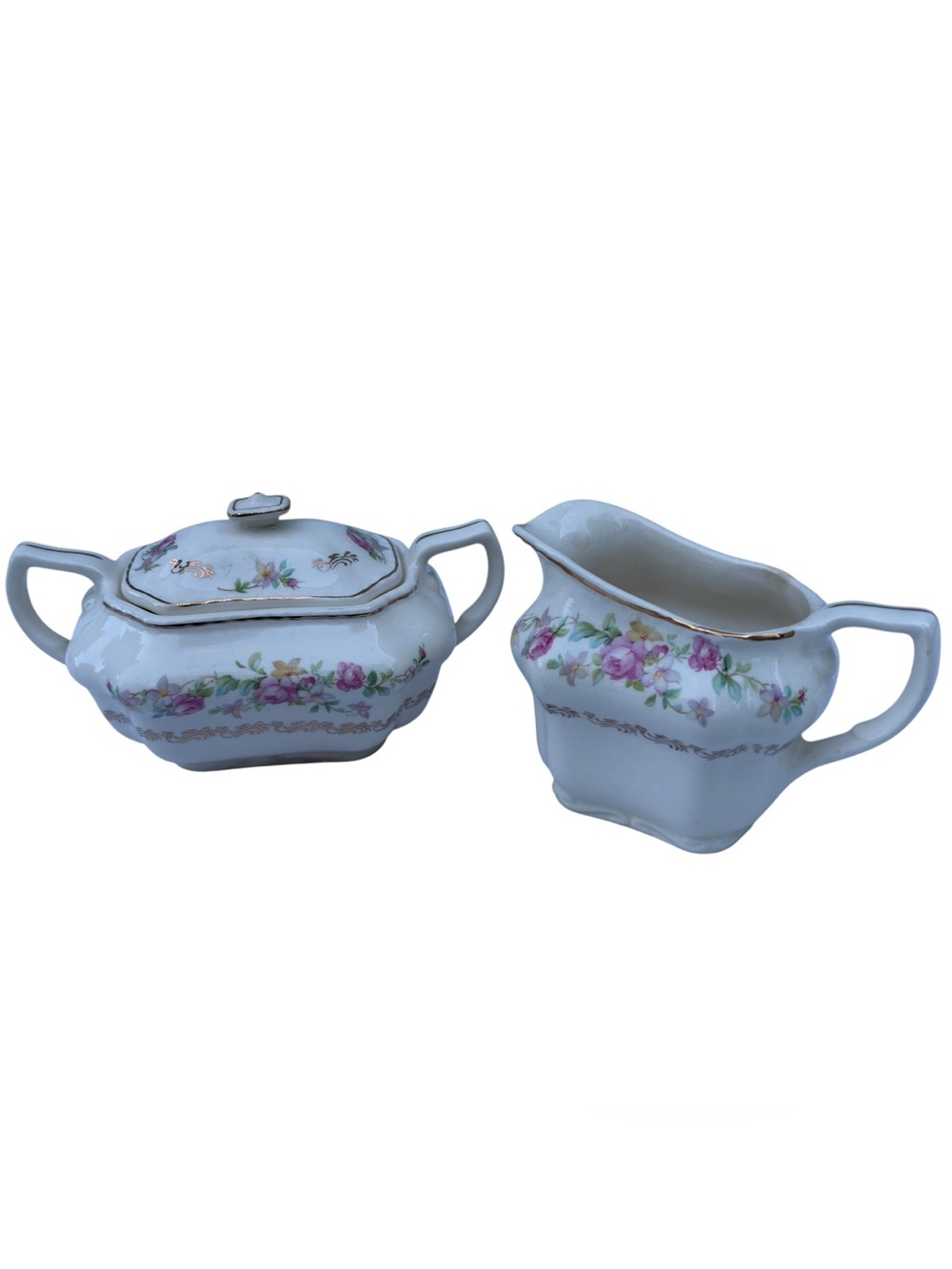 Vintage Z.S. & Co. Bavaria Floral Porcelain Sugar Bowl and Creamer Set